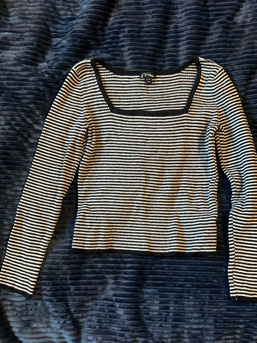 art class Black & White Striped Square-Neck Sweater Top